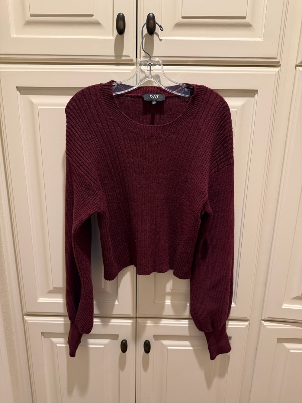 Women's Crewneck Ribbed Sweater in Wine